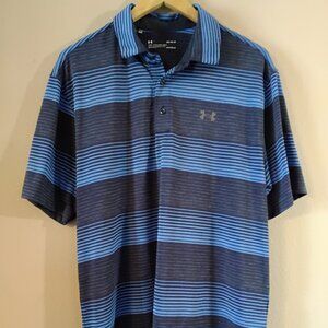 Under Armour HeatGear, loose fit, striped polyester performance golf polo shirt